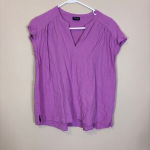 Splendid Linen Blend Purple V Neck Cap Sleeve Short Sleeve Top Large